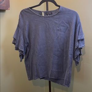 Scoop neck top with ruffle sleeves